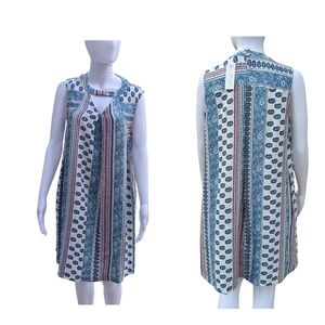 Simply Noelle Blue and Pink Patterned Midi Dress